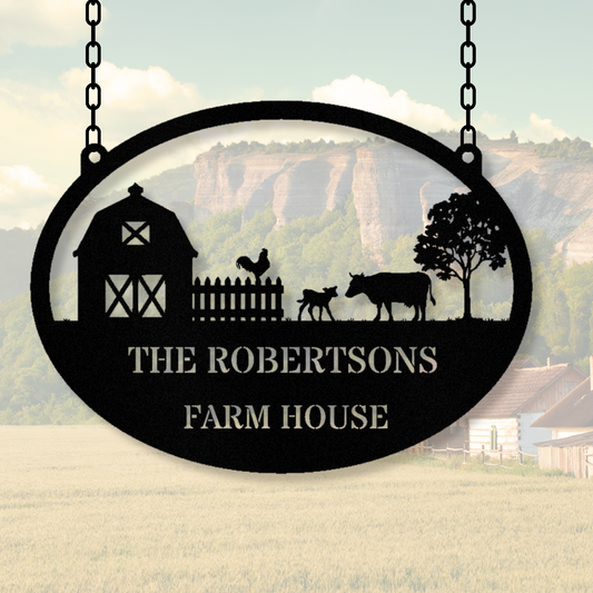 Customized Farmhouse Metal Sign, Farm Address Sign, Barn Hanging Metal Sign, House Number Sign, Couple Name Plaque, Country Home Decor