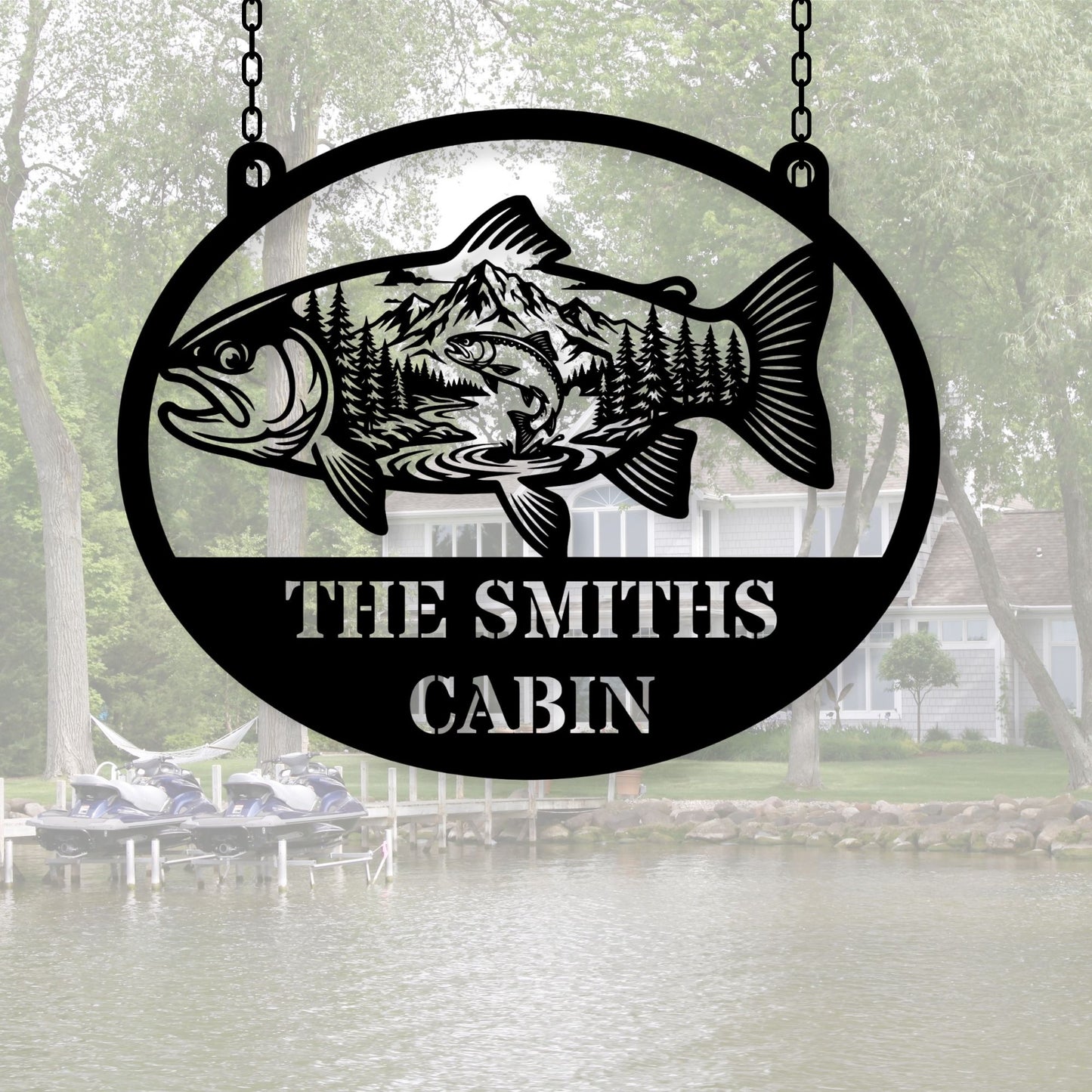 Custom Fish Metal Wall Art with Name, Personalized Mountain Decor, Father’s Day Gift, Lake House Sign, Fisherman Gift, Cabin Wall Art