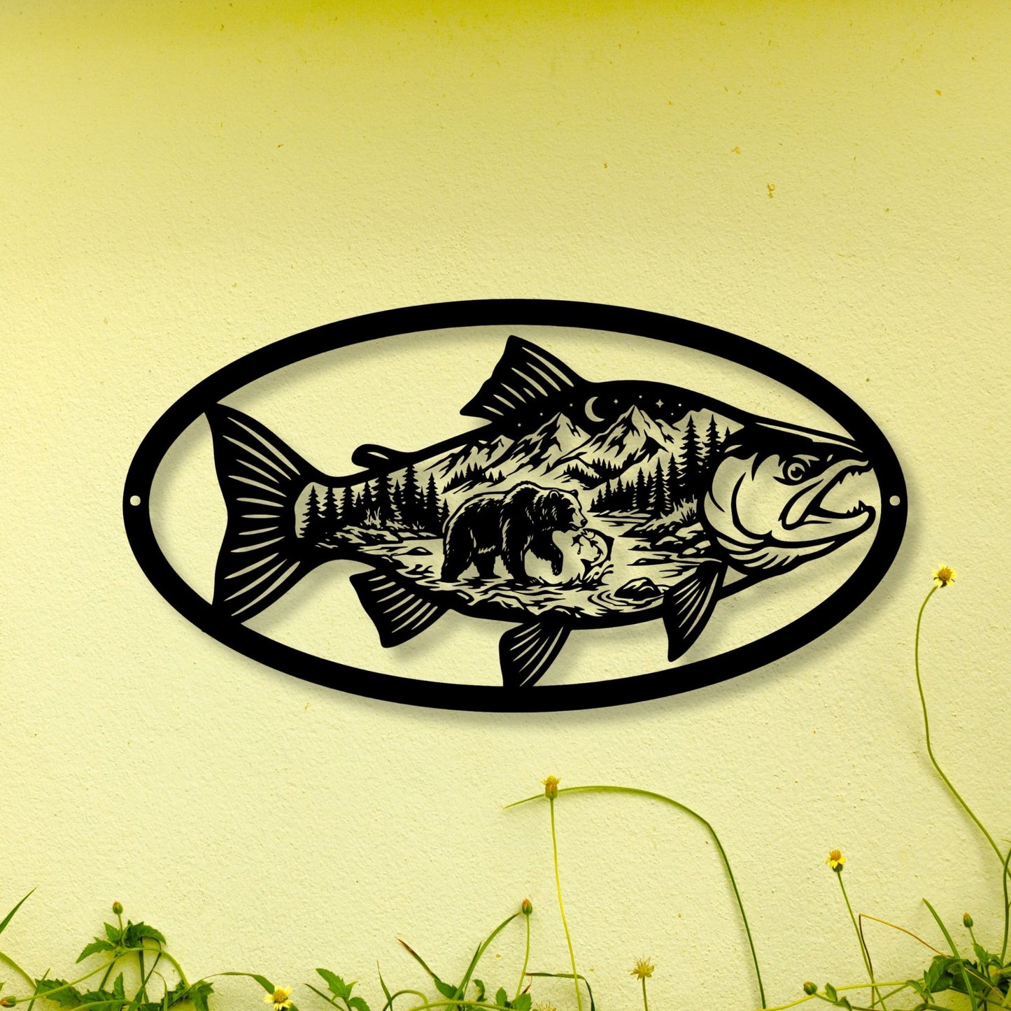 Fishing Cabin Metal Wall Art, Lake House Decor, Custom Fisherman Gift, Rustic Cabin Name Sign, Metal Fish Sign, Lodge Wall Decor, Outdoor Art