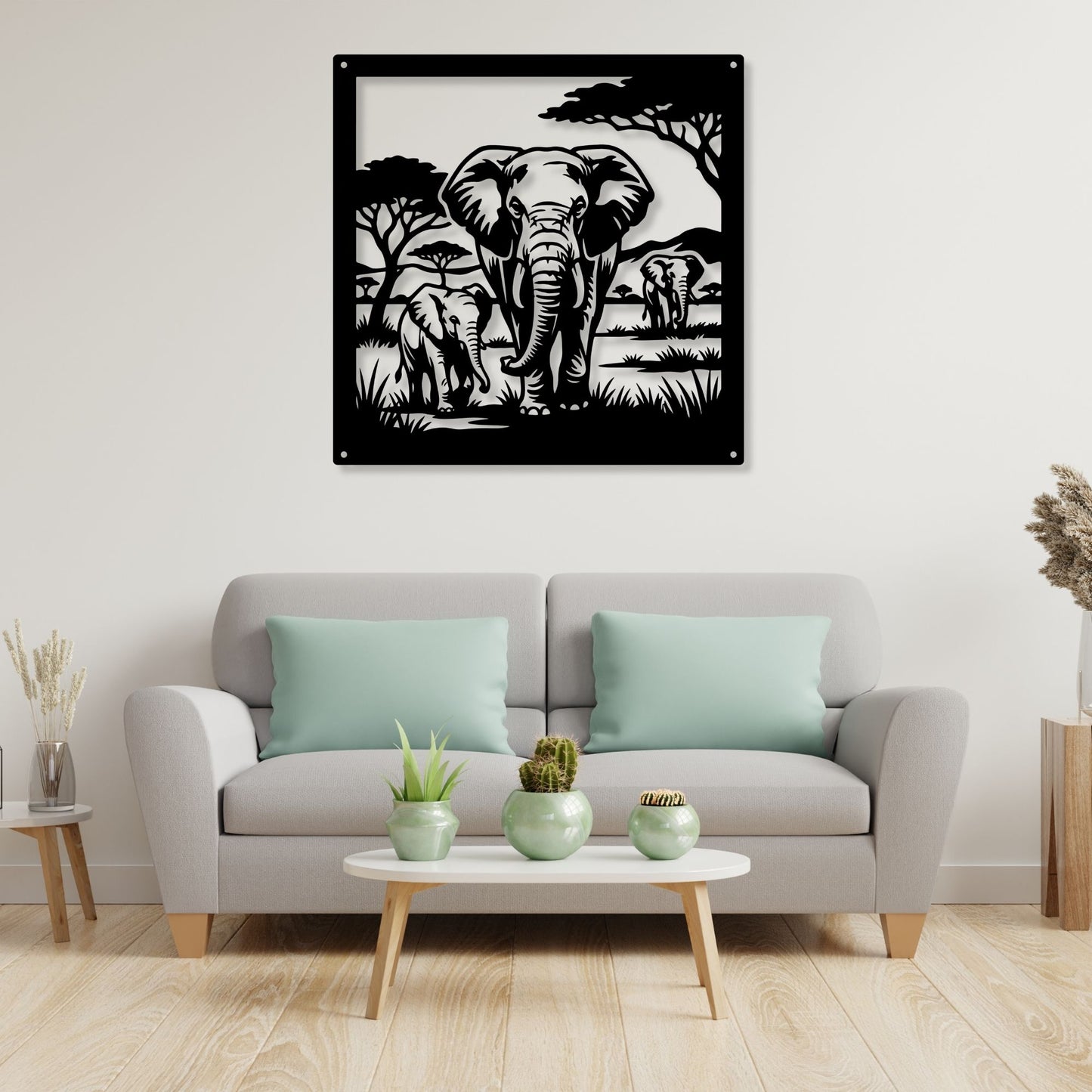 African Elephant Metal Art, Safari Wildlife Wall Decor, Serengeti Landscape Sign, Housewarming Gift for Nature Lovers, Geometric Elephant