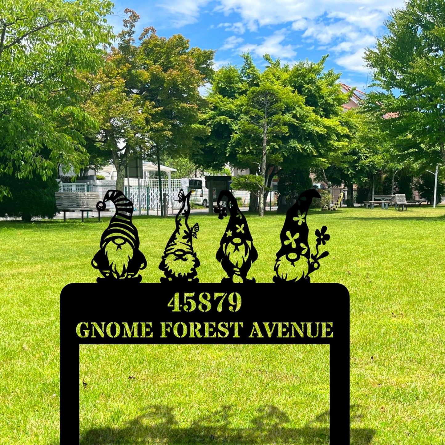 Custom Gnome Address Stake Sign, Personalized Yard Address Sign, Garden Gnome Decor, Outdoor Address Plaque, Lawn Stake