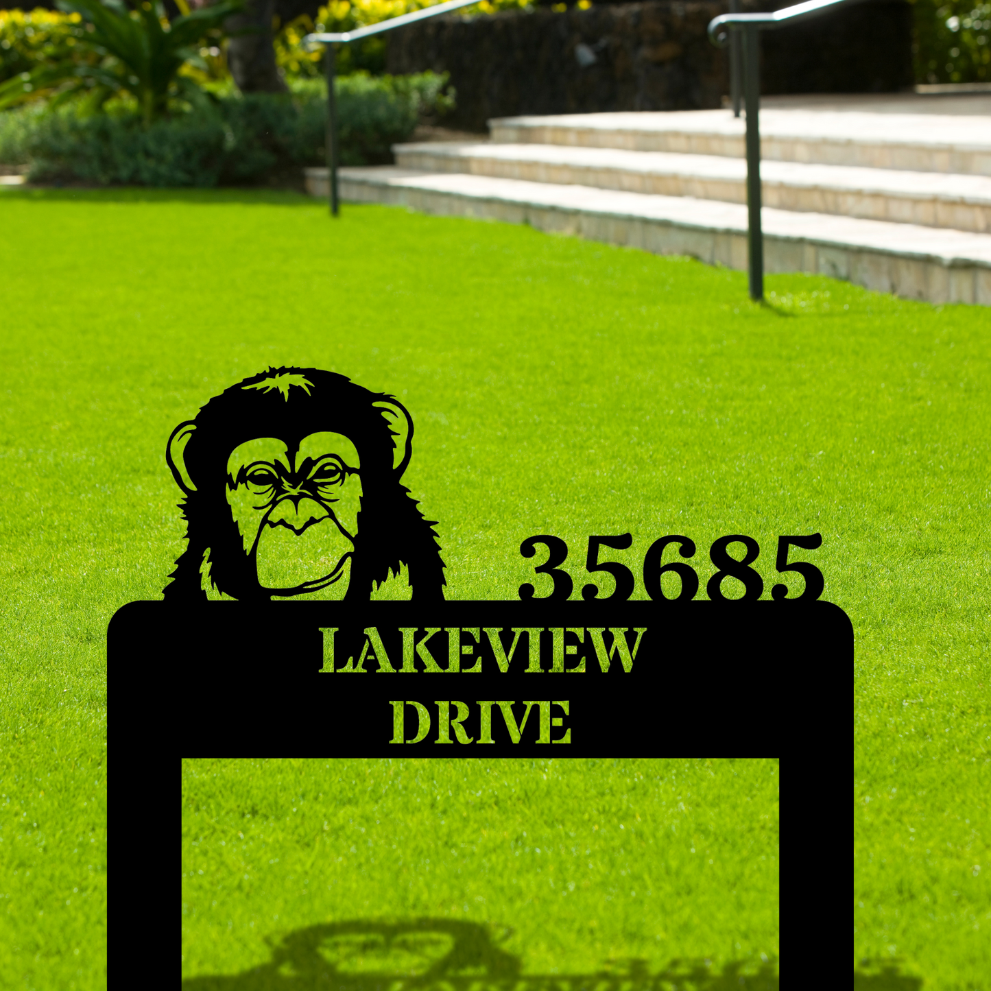 Personalized Monkey Address Metal Stake Sign, Custom Monkey Yard Sign, Fun Animal Address Marker, Outdoor Monkey Art