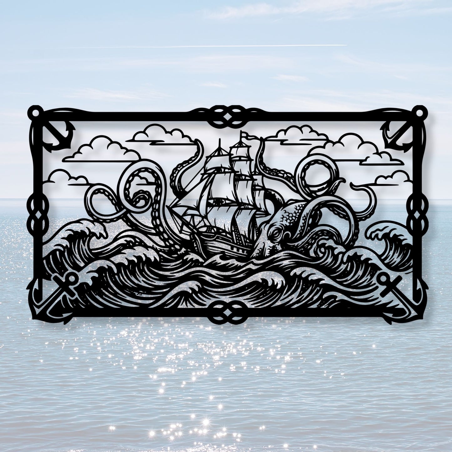 Sea Monster Metal Wall Art, Kraken Wall Decor, Ocean Creature Art, Nautical Home Decor, Voyage Art, Coastal Metal Sculpture, Marine Gift