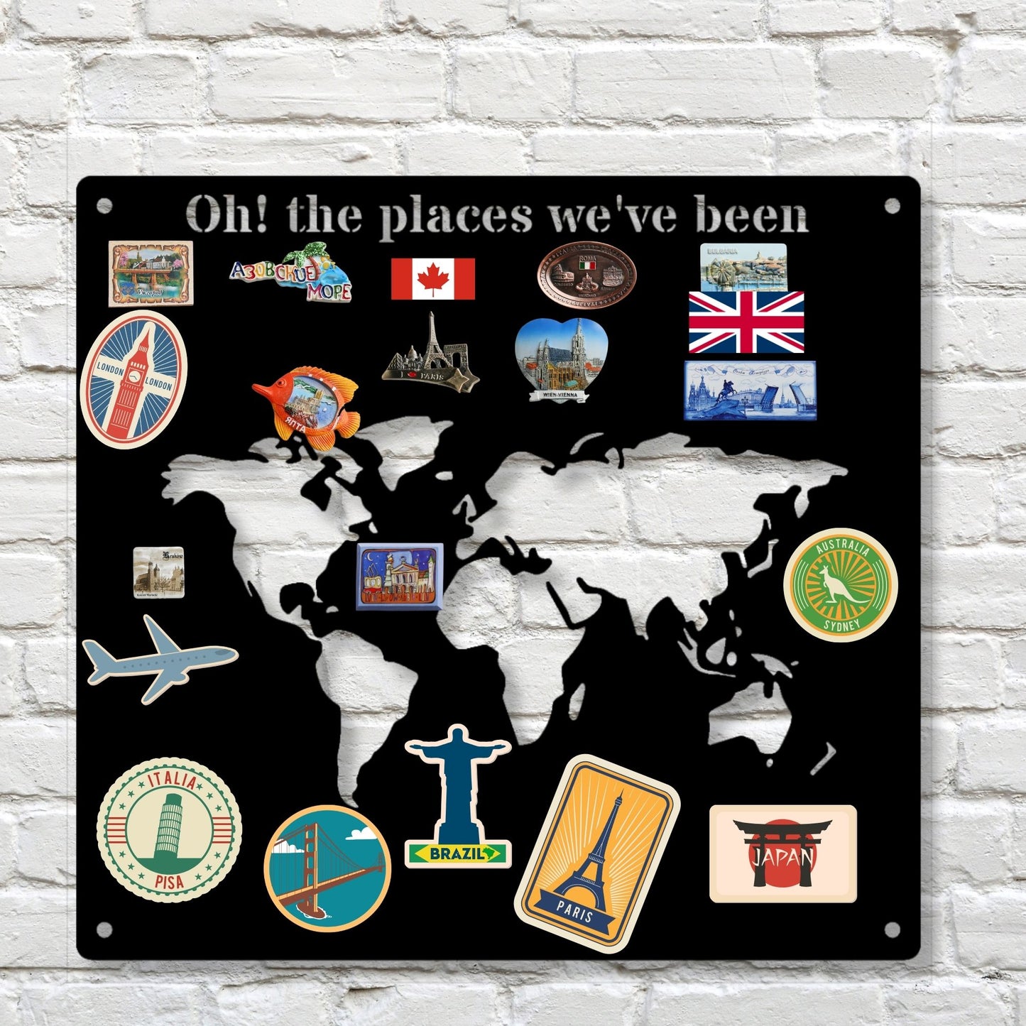 Family Magnetic Travel Board | Custom Adventure Tracker Map | Vacation Memory Keeper | Rustic Metal Wall Art | Milestone Travel Sign