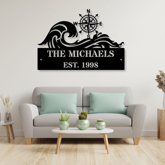 Personalized Nautical Compass Metal Sign, Custom Compass Wall Art, Nautical Decor, Maritime Home Decor, Metal Wall Sign Gift