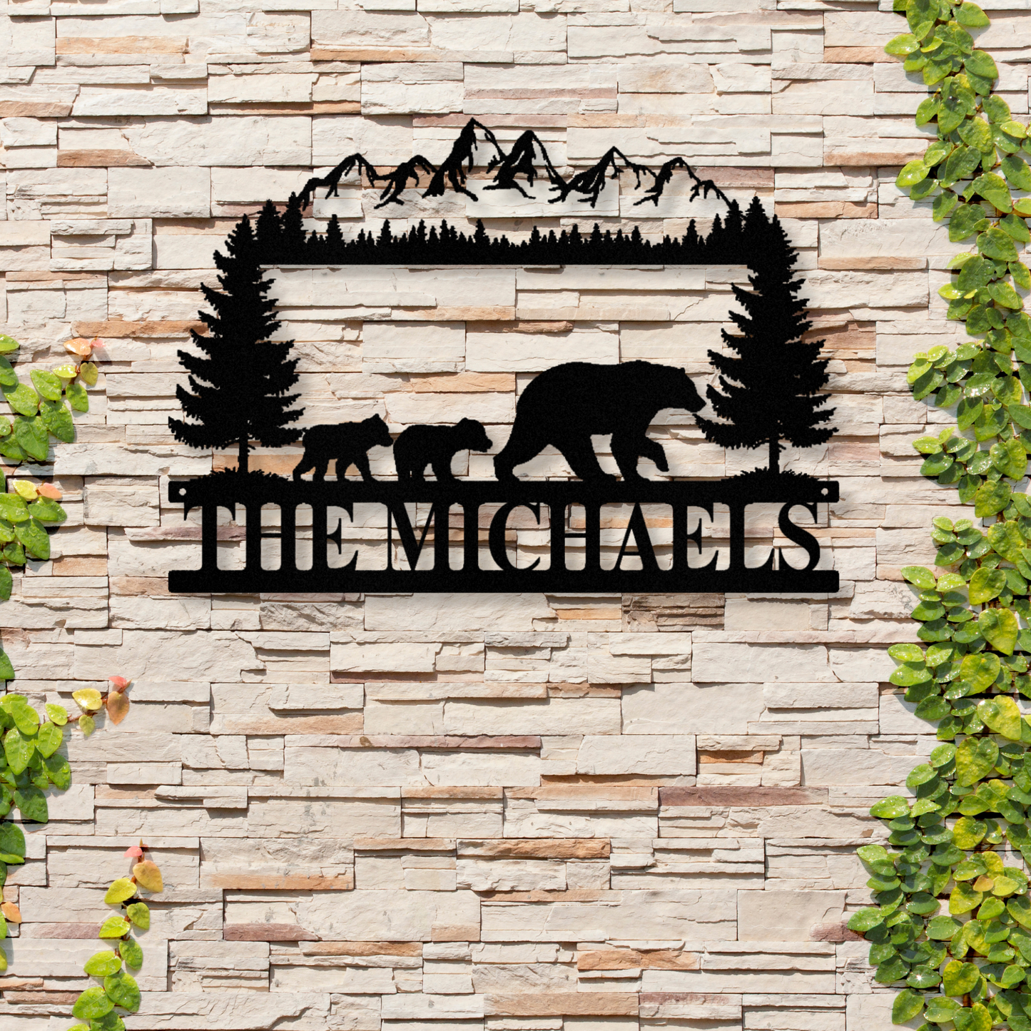 Bear Mountain Metal Sign, Last Name Cabin Sign, Entryway Sign, Family Name Sign, Nature Themed Sign