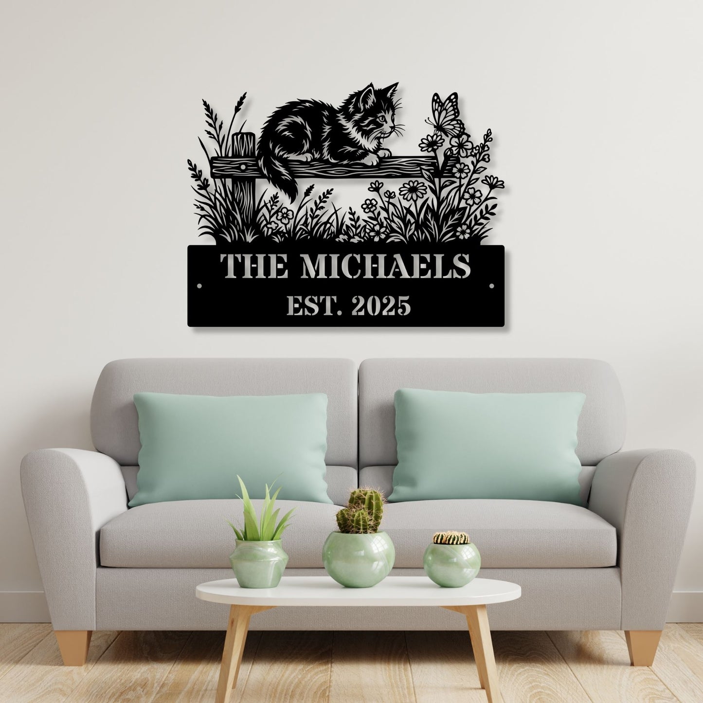 Personalized Cat Metal Sign, Custom Pet Wall Art, Cat Lover Gift, Metal Name Sign for Cat, Cute Kitten Silhouette, Custom Outdoor Pet Decor