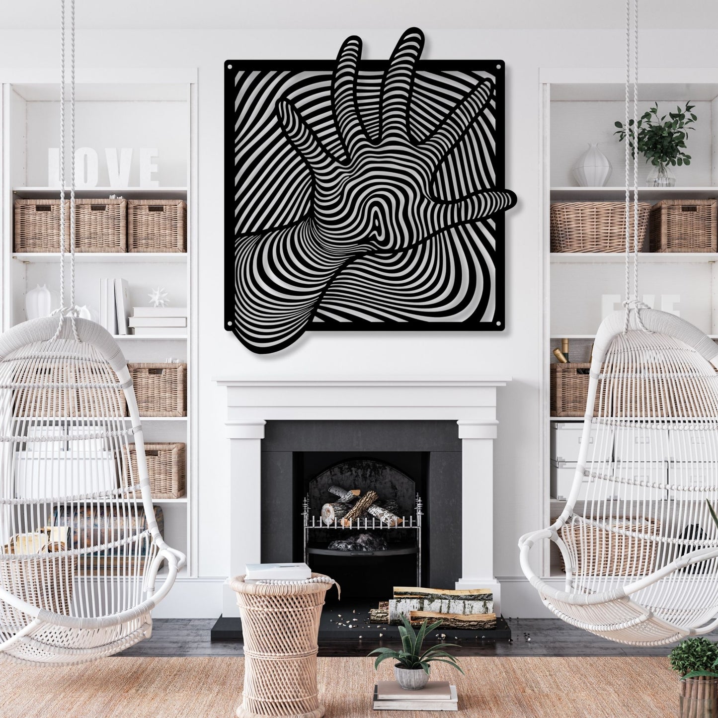 Hand illusion metal wall art, 3D optical illusion decor, modern metal wall hanging, unique home decor, contemporary wall sculpture