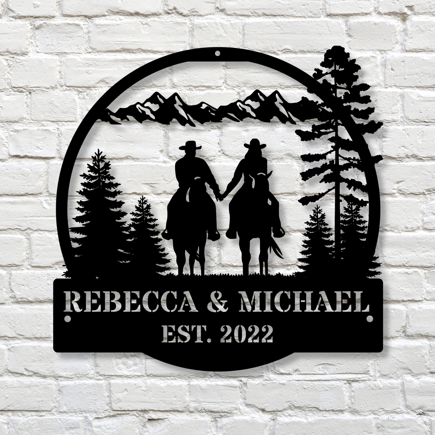 Personalized Couple Horse Riding Metal Sign, Anniversary Gifts, Horse Lover Gifts, Wedding Gift for Couple, Established Sign, Equestrian Wall Art
