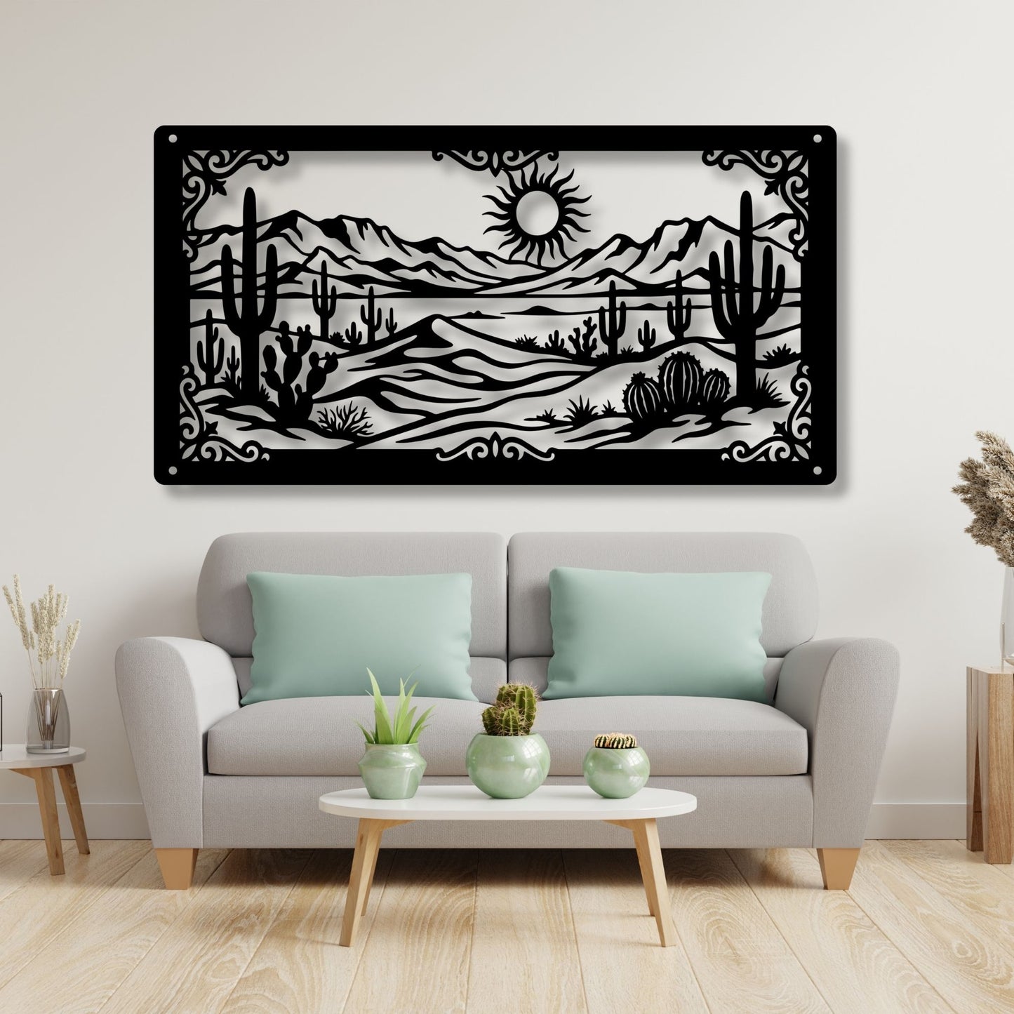 Southwestern Desert Metal Wall Art, Desert Wall Decor, Western Wall Art, Rustic Metal Art, Southwest Home Decor, Cactus Wall Hanging
