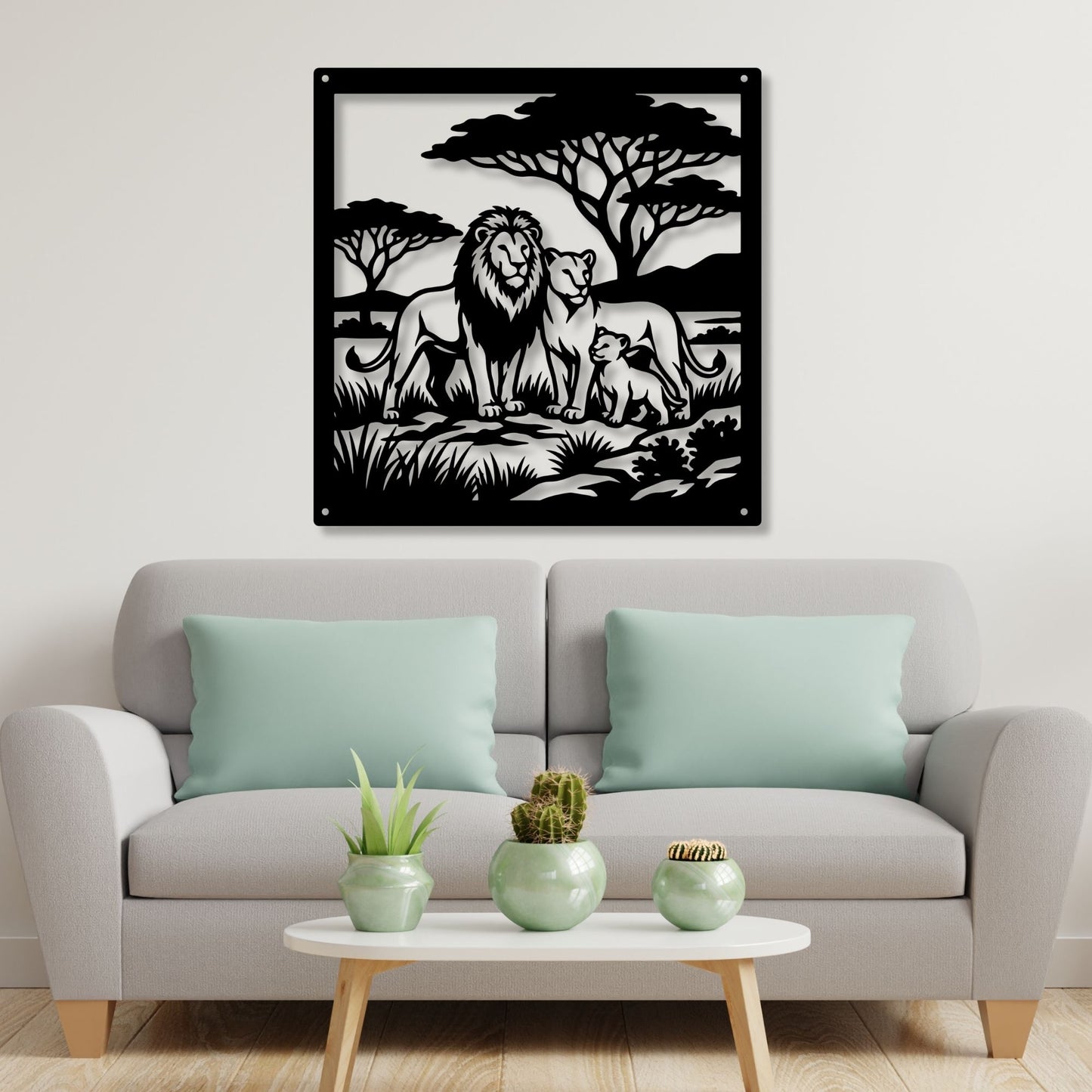 Majestic Lion Metal Wall Art | African Safari Silhouette | Lioness and Cubs Metal Sign | Modern Living Room Decor | Masculine Gift Idea