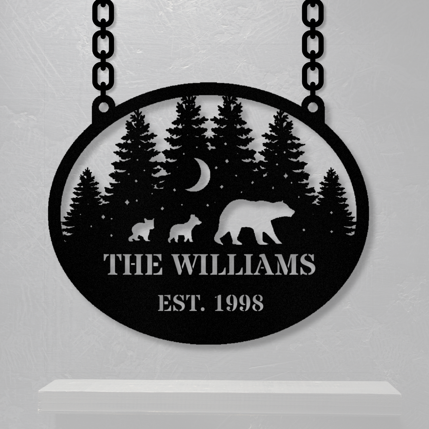 Personalized Bear Cubs Hanging Metal Sign, Housewarming Gift, Cabin Metal Sign, Wedding Gift, Last Name Sign, Bear over Gift, Established Sign, Large Metal Wall Art