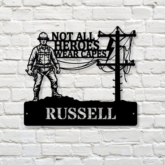 Personalized Lineman Gift, Utility Worker Metal Sign, Electrician Wall Decor, Lineman Retirement Appreciation Gift, Hero Steel Wall Art