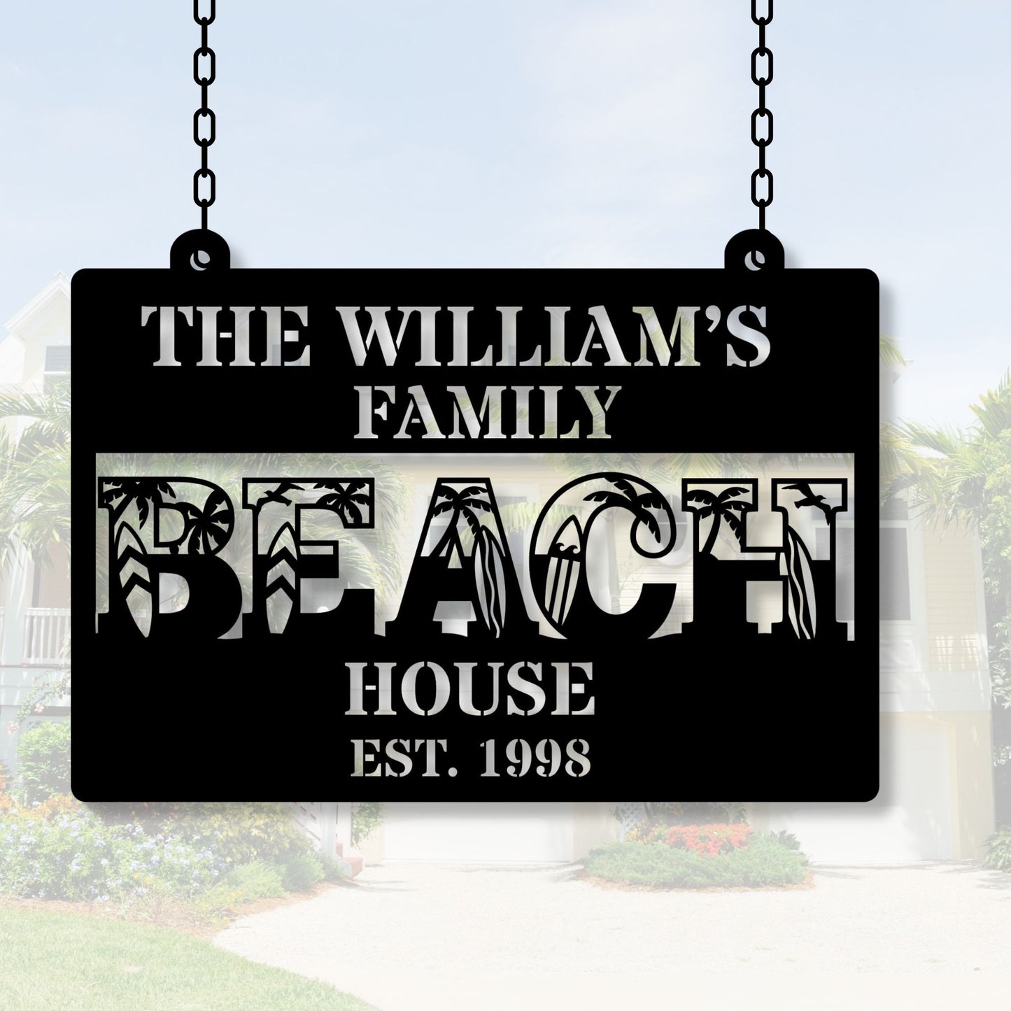 Custom beach house metal sign, personalized beach decor, coastal home wall art, nautical metal sign, beach house gift