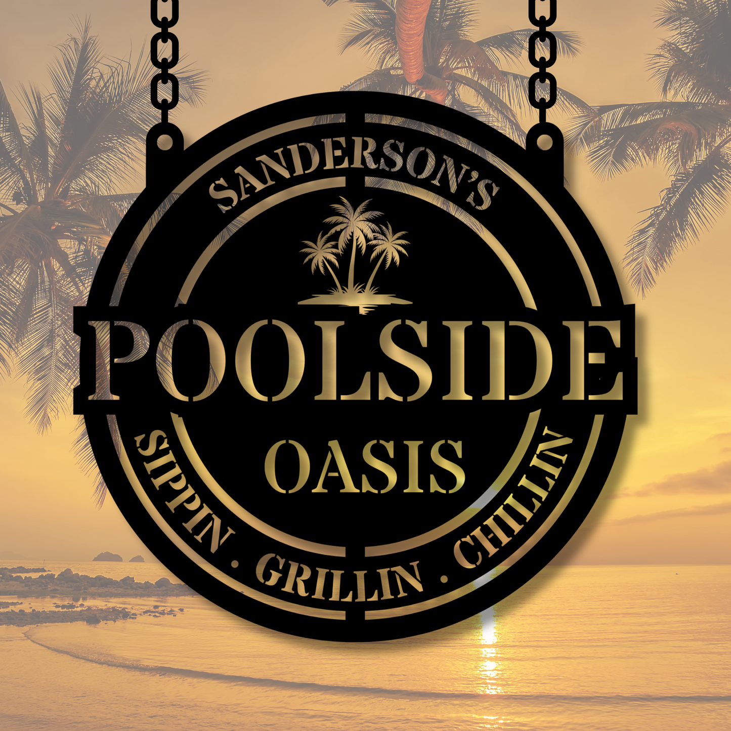 Personalized Poolside Oasis Metal Sign, Outdoor Decor, Pool Signs for Outdoor, Custom Backyard Bar And Grill Sign Decor Poolside Oasis Sign