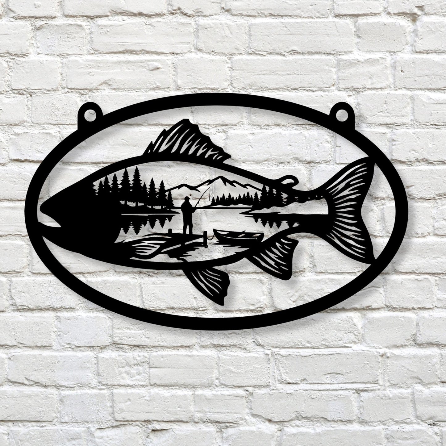 Hanging Fishing Metal Art, Lake House Wall Decor, Custom Fisherman Gift, Cabin Sign with Hooks, Rustic Outdoor Wall Hanging, Fishing Lodge Decor