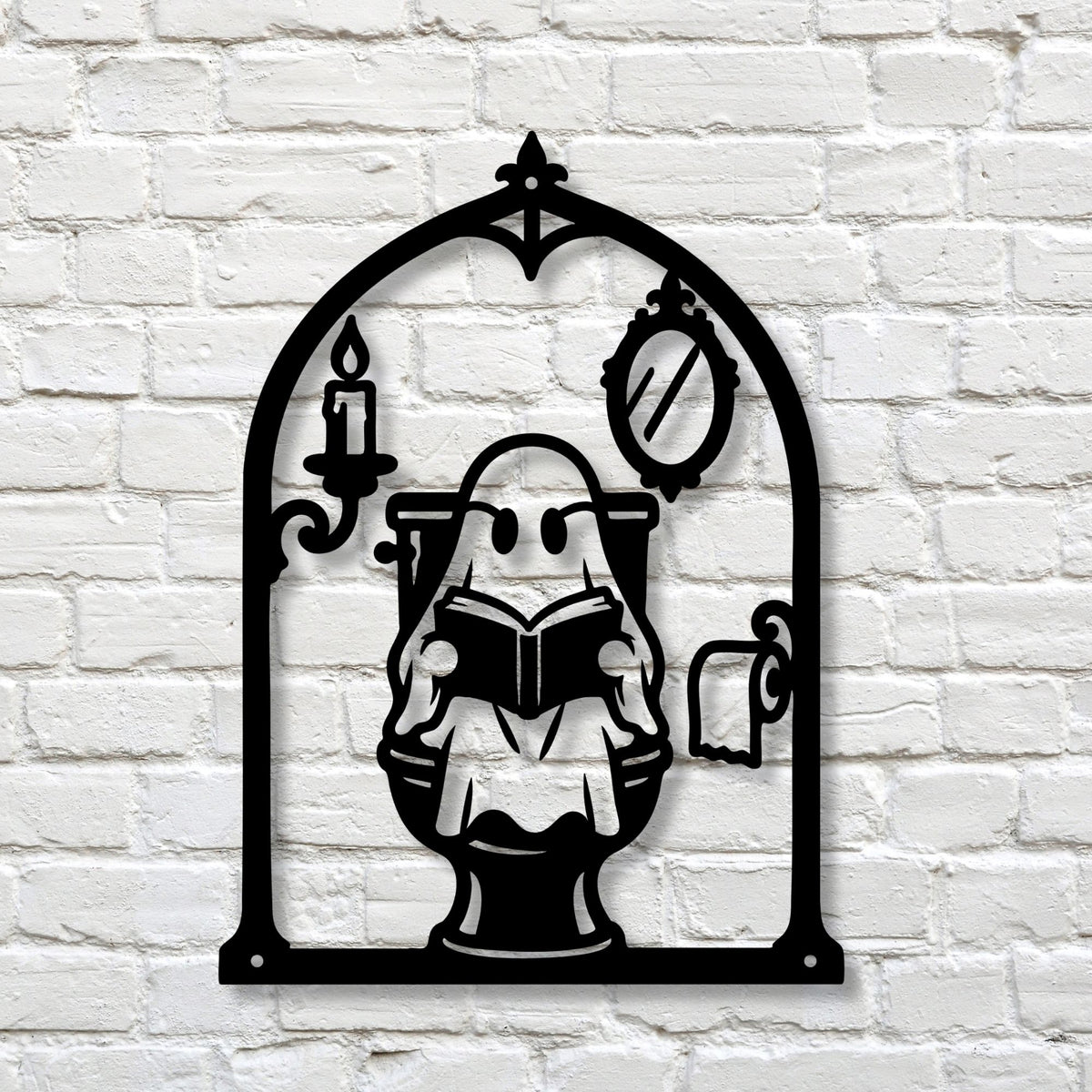 Funny Ghost Bathroom Sign Halloween Metal Decor Spooky Wall Art Ghost Reading Book Gothic Decor Accent