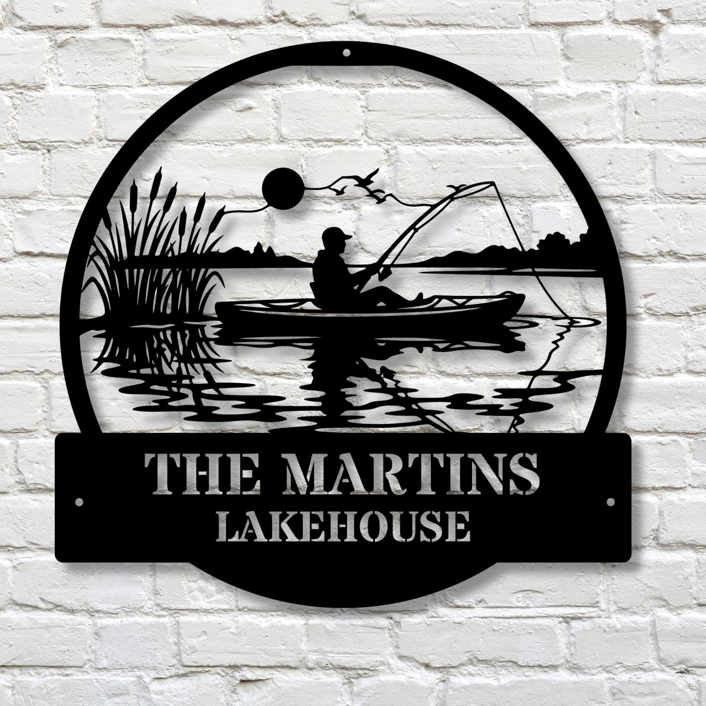 Custom fishing cabin sign, personalized fishing decor, lake house sign, fisherman gift, rustic cabin wall art, fishing lodge decor