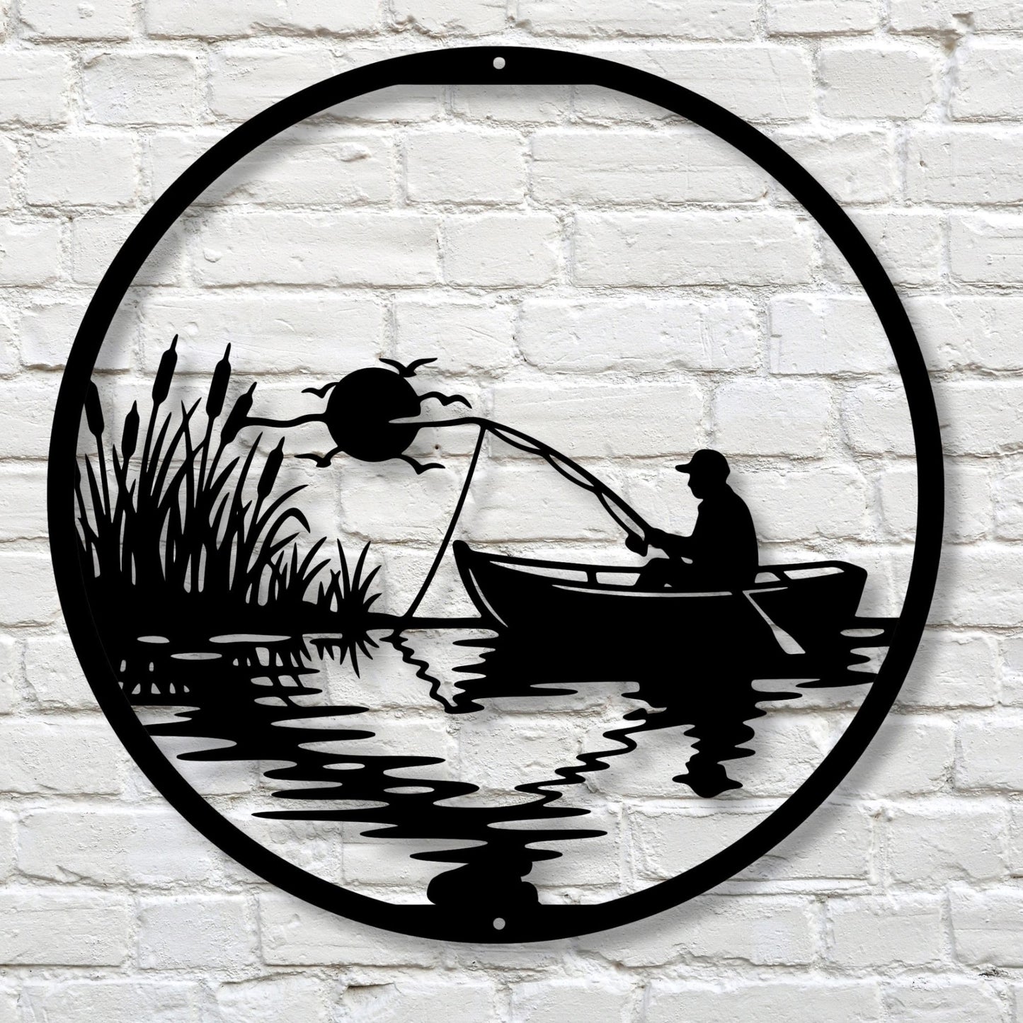 Lake Fishing Metal Wall Art, Fishing Wall Decor, Bass Fisherman Gift, Lake House Decor, Rustic Outdoor Metal Art, Gift for Fishing Lover