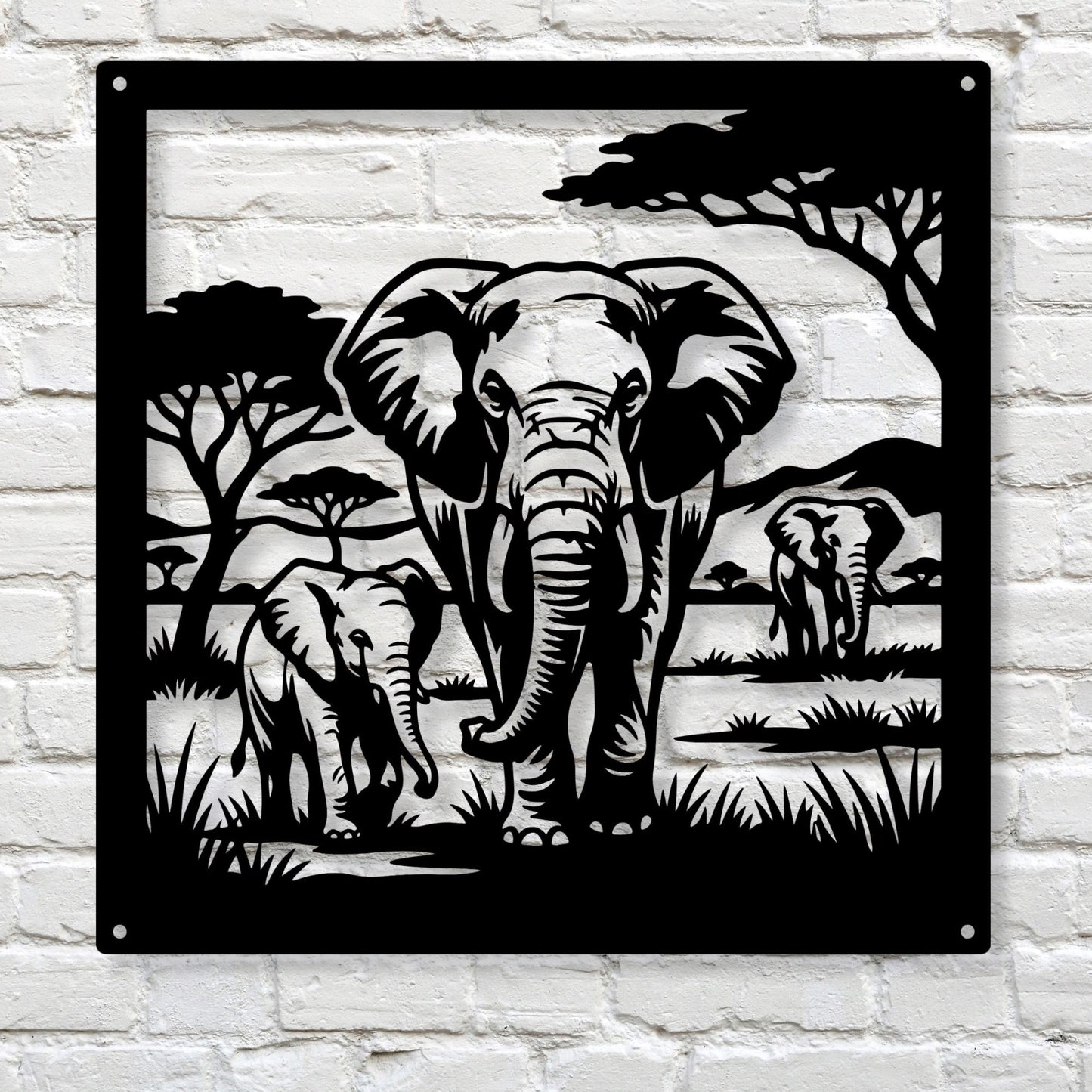 African Elephant Metal Art, Safari Wildlife Wall Decor, Serengeti Landscape Sign, Housewarming Gift for Nature Lovers, Geometric Elephant