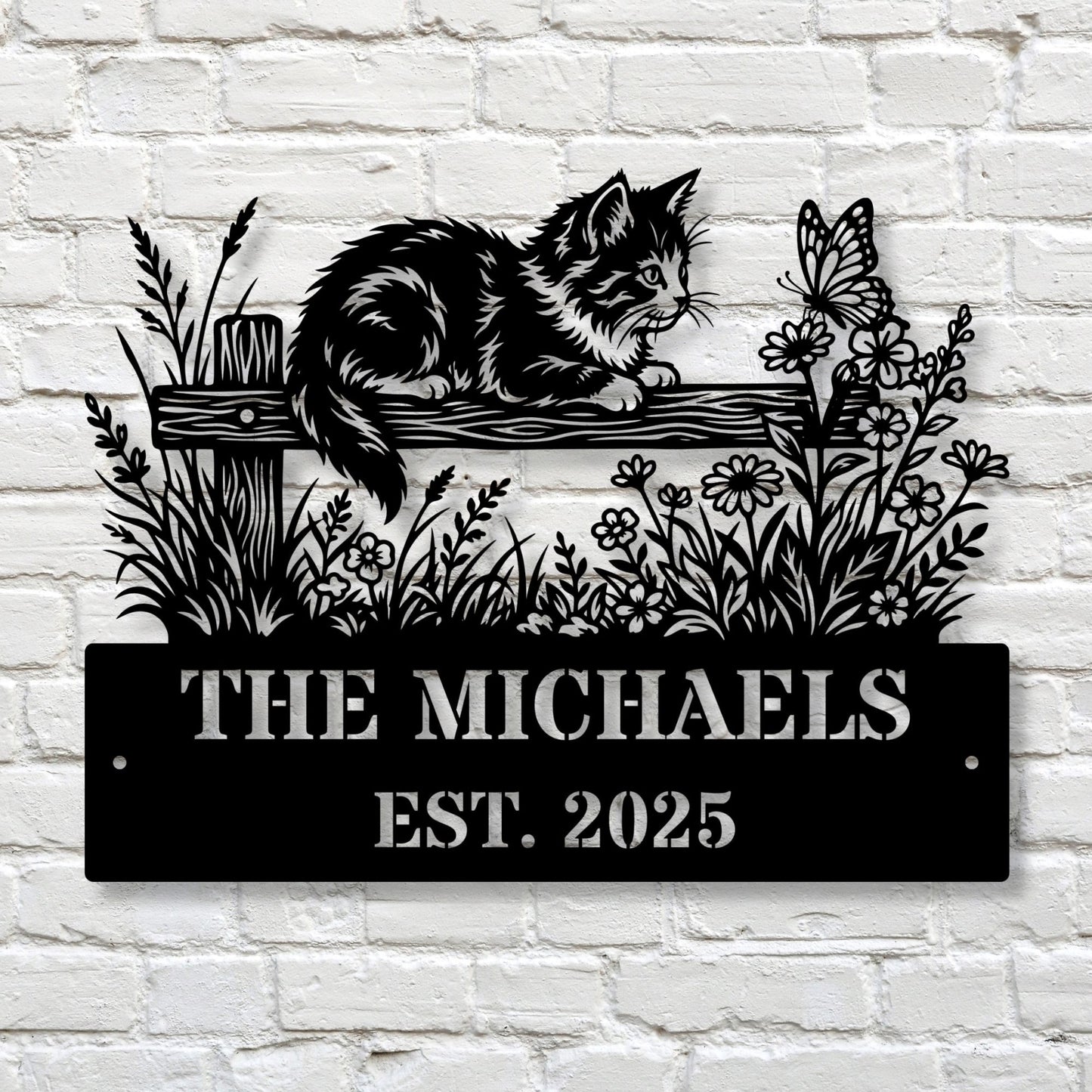 Personalized Cat Metal Sign, Custom Pet Wall Art, Cat Lover Gift, Metal Name Sign for Cat, Cute Kitten Silhouette, Custom Outdoor Pet Decor