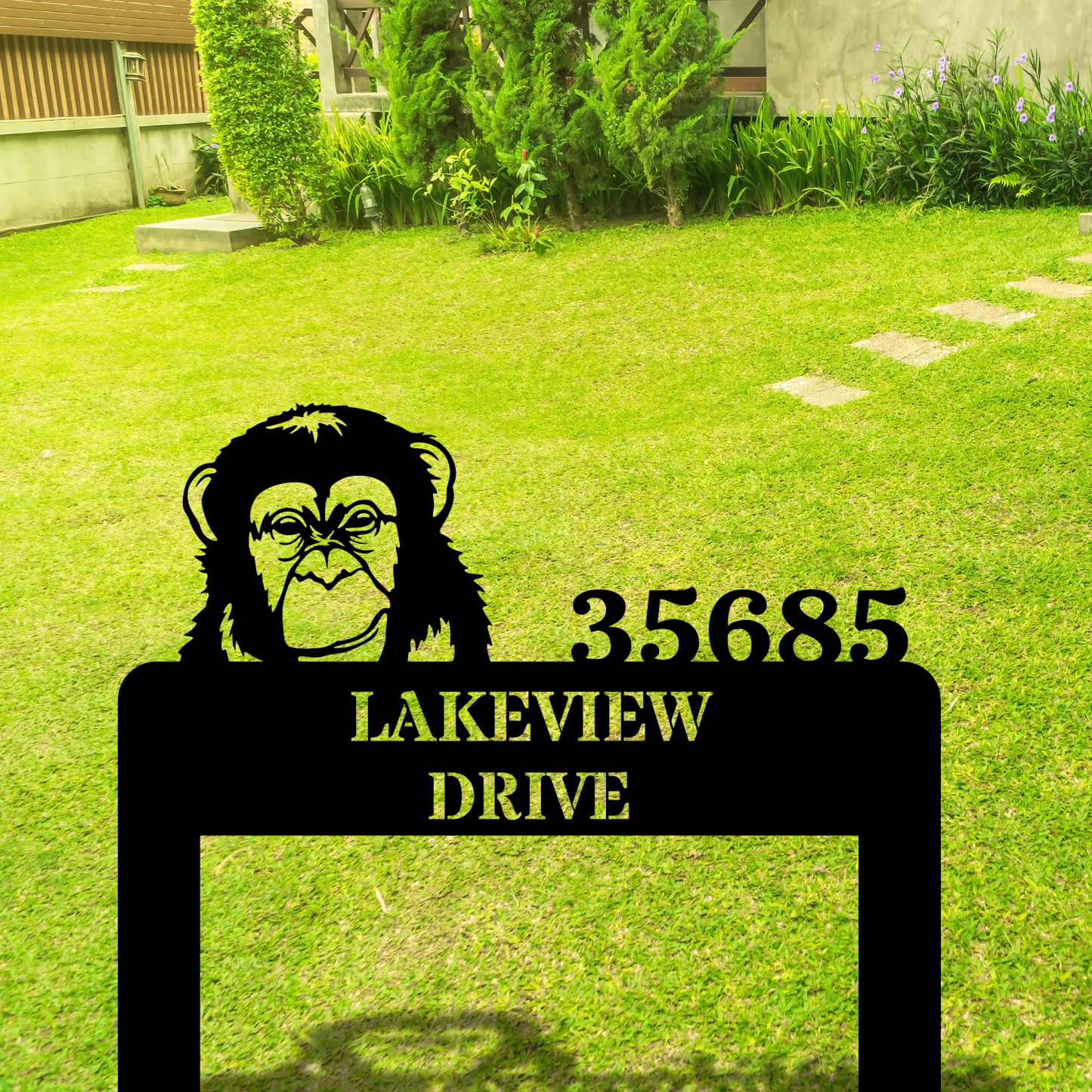 Personalized Monkey Address Metal Stake Sign, Custom Monkey Yard Sign, Fun Animal Address Marker, Outdoor Monkey Art