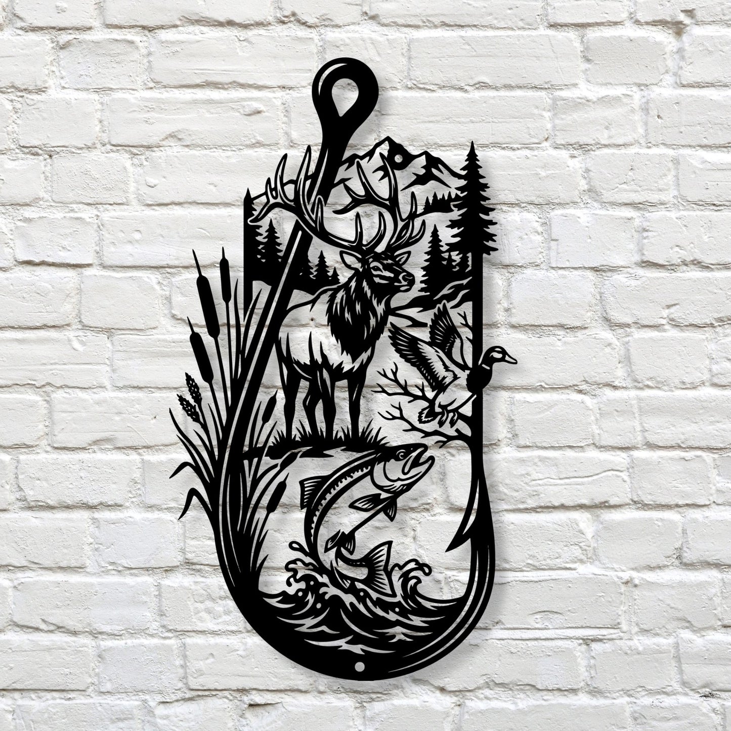 Fishing Hook Metal Wall Art, Lake House Decor, Cabin Wall Sign, Fisherman Gift, Rustic Metal Art, Fish Hook Wall Decor, Lodge Hanging