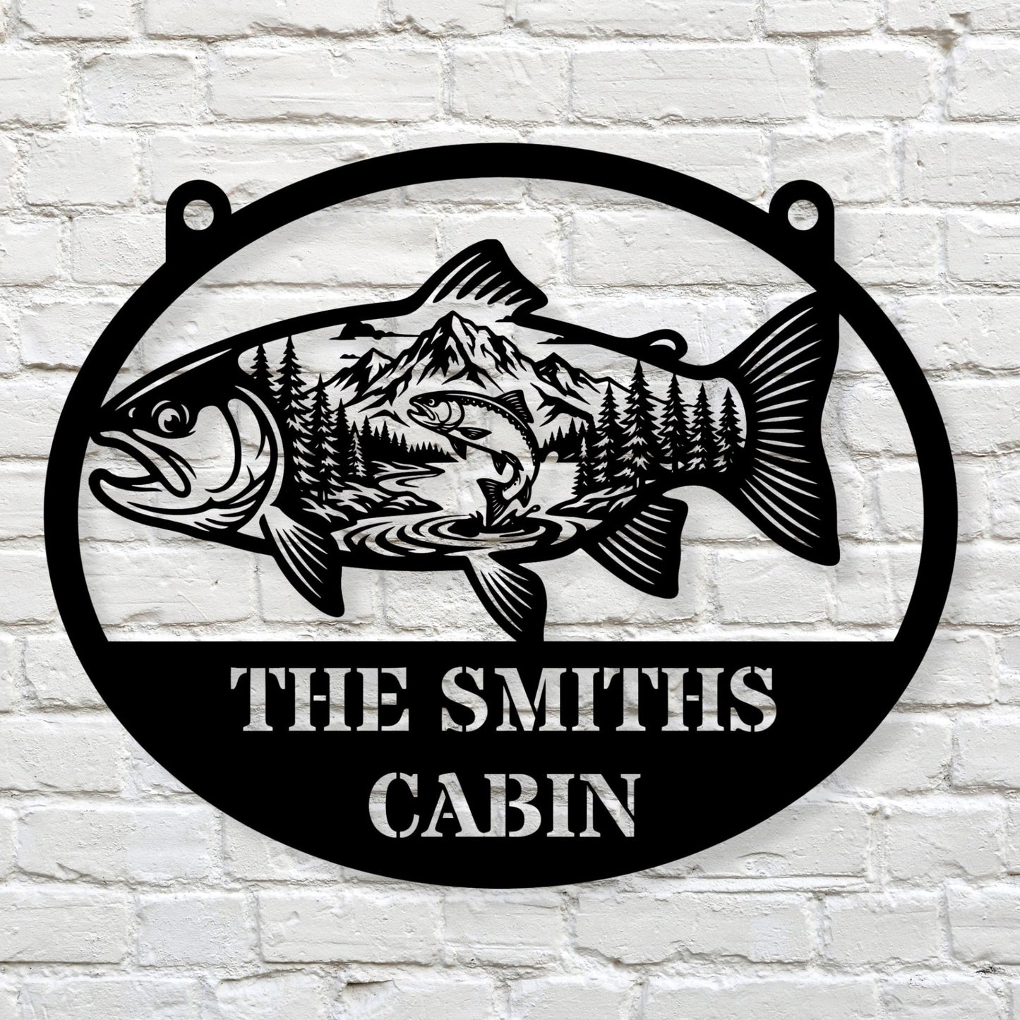 Custom Fish Metal Wall Art with Name, Personalized Mountain Decor, Father’s Day Gift, Lake House Sign, Fisherman Gift, Cabin Wall Art