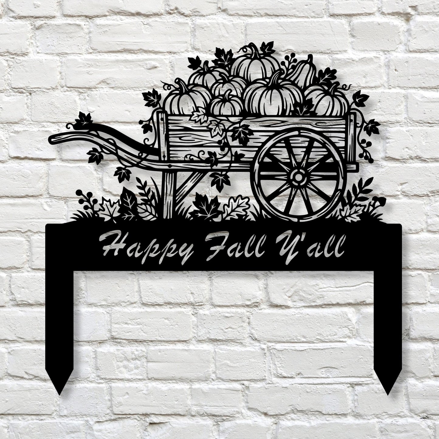 Personalized Fall Pumpkin Cart Metal Yard Sign | Custom Autumn Garden Decor | Outdoor Halloween Welcome Sign | Metal Pumpkin Patch Art