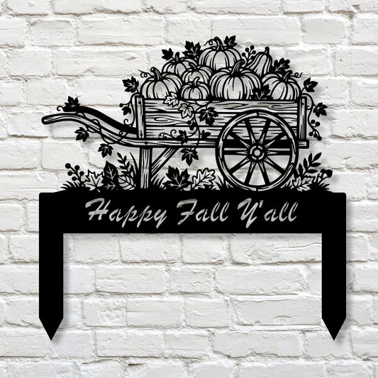 Personalized Fall Pumpkin Cart Metal Yard Sign | Custom Autumn Garden Decor | Outdoor Halloween Welcome Sign | Metal Pumpkin Patch Art