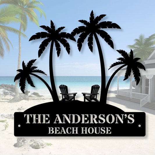 Custom Beach Palm Tree Sign,Metal Beach House Sign,Personalized Name Beach Sign
