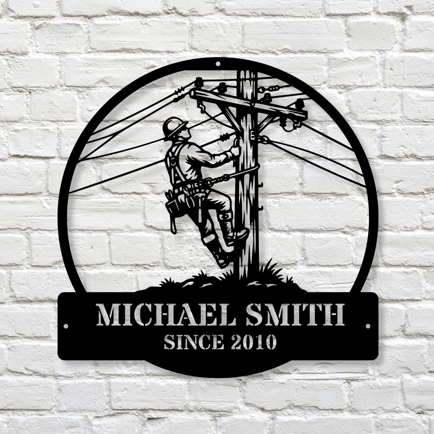Custom Metal Lineman Sign, Personalized Power Line Worker Wall Art, Lineman Family Name Decor, Heavy Duty Steel Outdoor Sign, Gift for Lineman