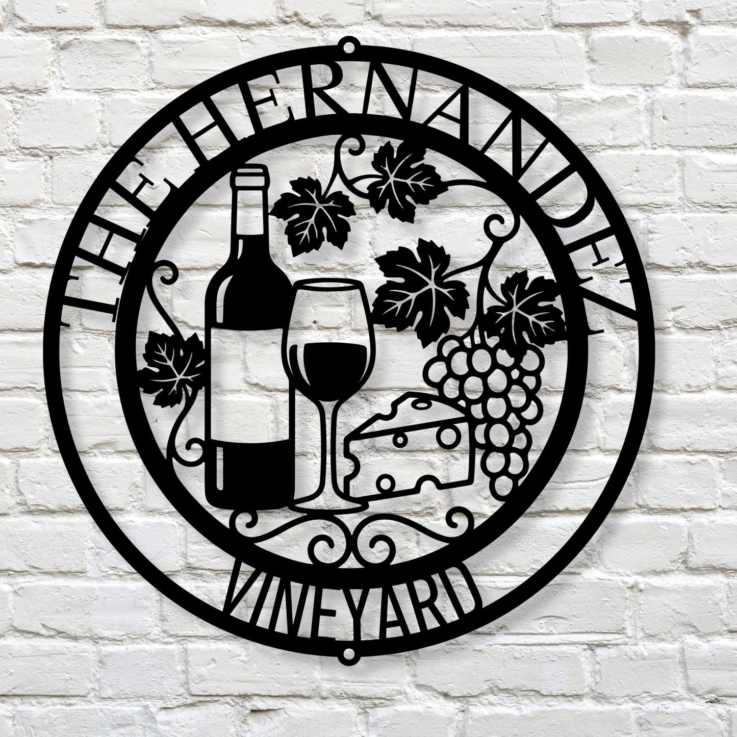 Personalized Winery Metal Wall Art, Rustic Metal Grape Cluster Wall Art, Custom Outdoor Wine Patio Plaque, Metal Monogram Sign