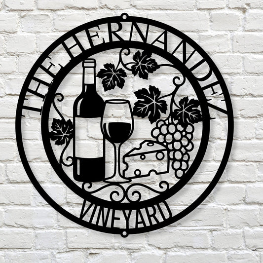 Personalized Winery Metal Wall Art, Rustic Metal Grape Cluster Wall Art, Custom Outdoor Wine Patio Plaque, Metal Monogram Sign