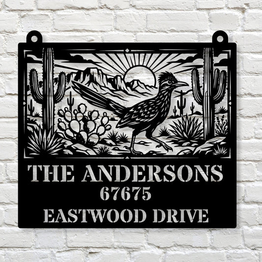 Custom Road Runner Address Sign, Metal House Numbers Plaque, Personalized Family Name Sign, New Home Gift, Outdoor Metal Wall Art, Decor