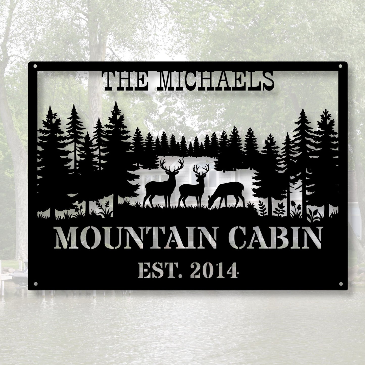 Personalized Deer Family Metal Wall Art, Custom Deer Home Decor, Rustic Wildlife Wall Art, Hunting Gift, Farmhouse Cabin Decor