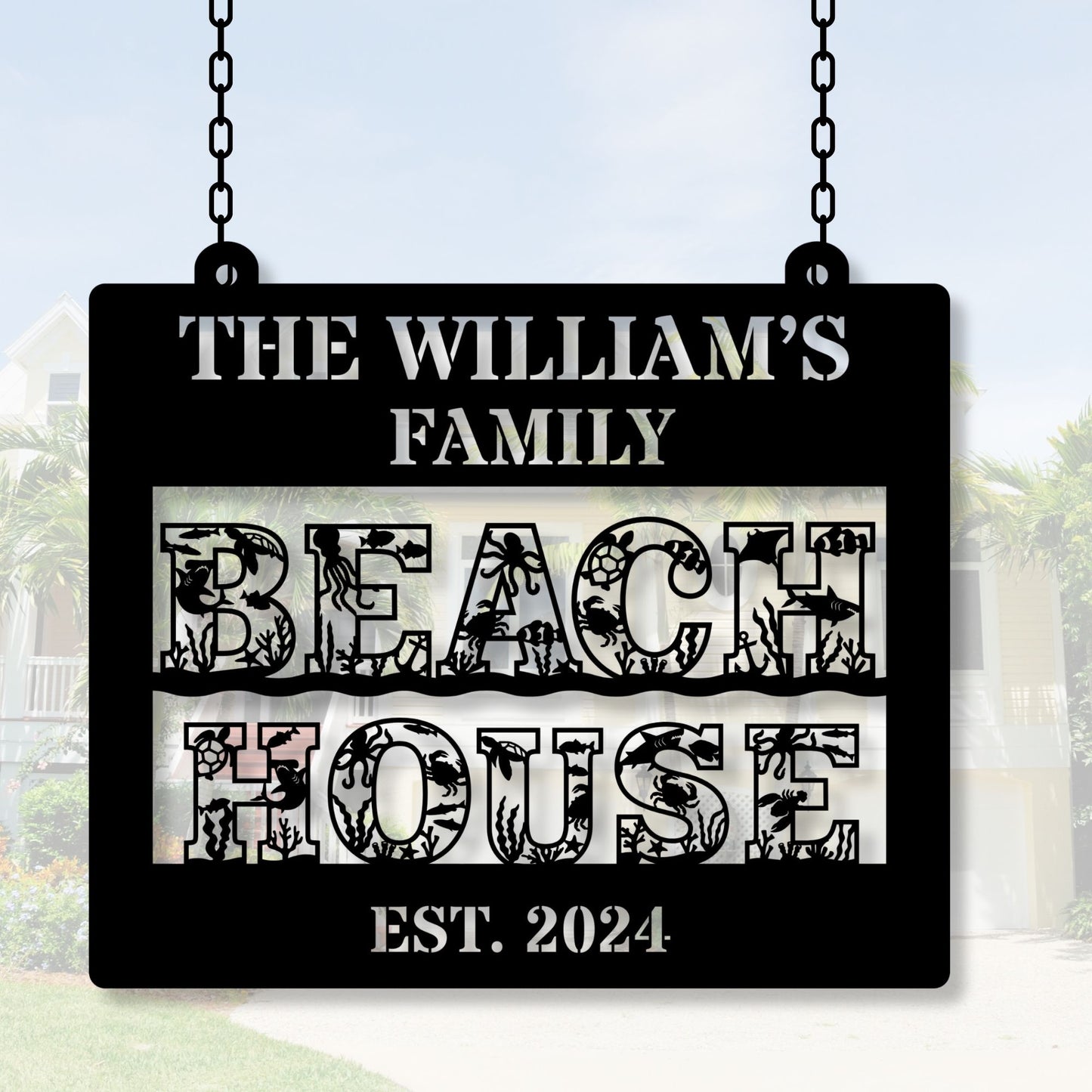 Personalized Family beach house metal sign, Custom beach decor, coastal home wall art