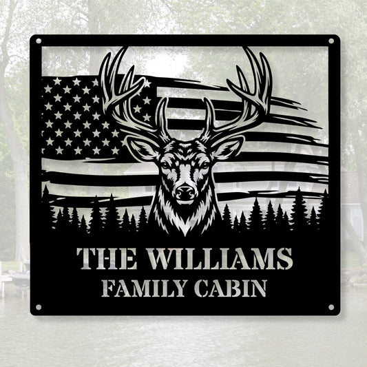 Personalized Hunting Gift for Men | Custom Deer Metal Art | Family Name Sign Outdoor, Buck and Doe Art, Father's Day Gift, Campsite Sign