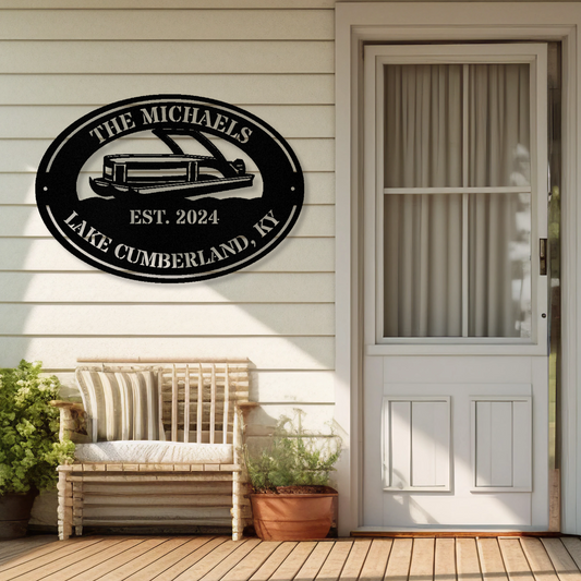Custom Pontoon Boat Lake House Sign, Personalized  Metal Boat Sign, Lake House Gift, Boating Gift for Him and Her, Waterfront Cabin Gift