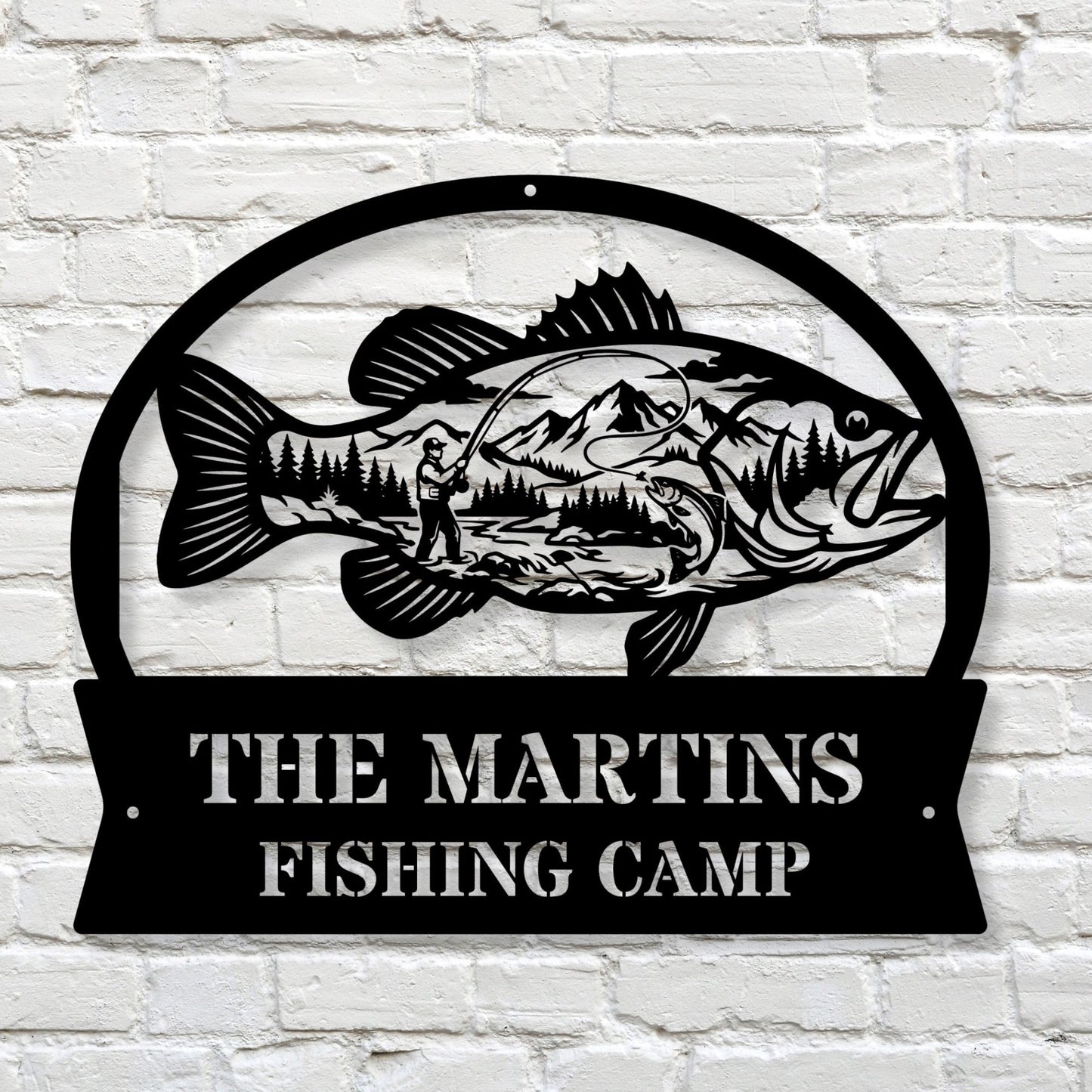 Custom Fishing Camp Metal Sign | Personalized Lake House Decor | Fisherman Gift | Rustic Cabin Wall Art | Outdoor Name Sign Steel Plaque