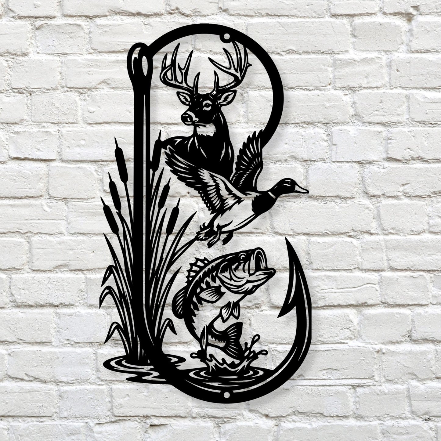 Metal Fishing Hook Sign, Man Cave Wall Decor, Gift for Dad, Fishing Enthusiast Gift, Garage Metal Art, Outdoor Patio Decor, Hunter Gift