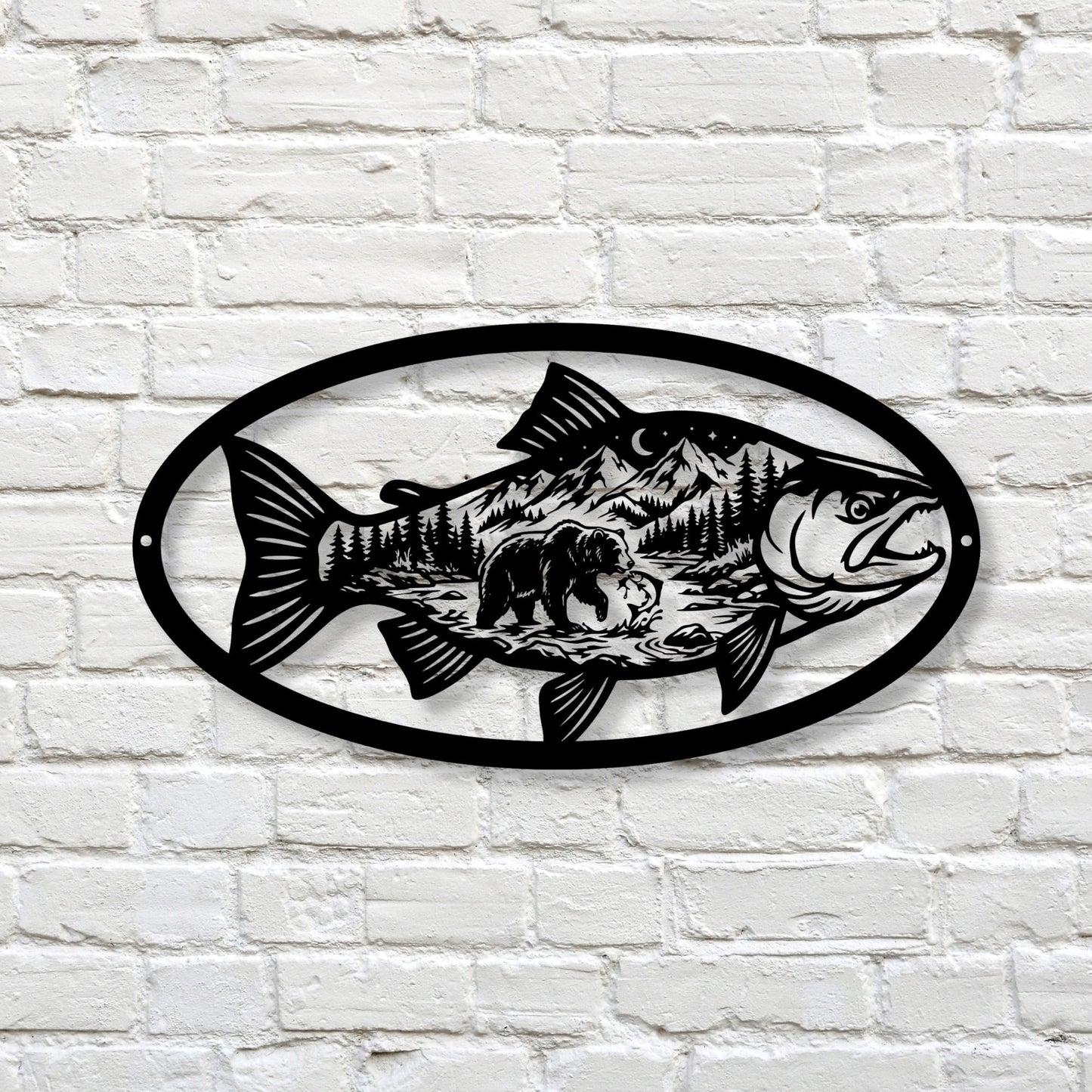 Fishing Cabin Metal Wall Art, Lake House Decor, Custom Fisherman Gift, Rustic Cabin Name Sign, Metal Fish Sign, Lodge Wall Decor, Outdoor Art