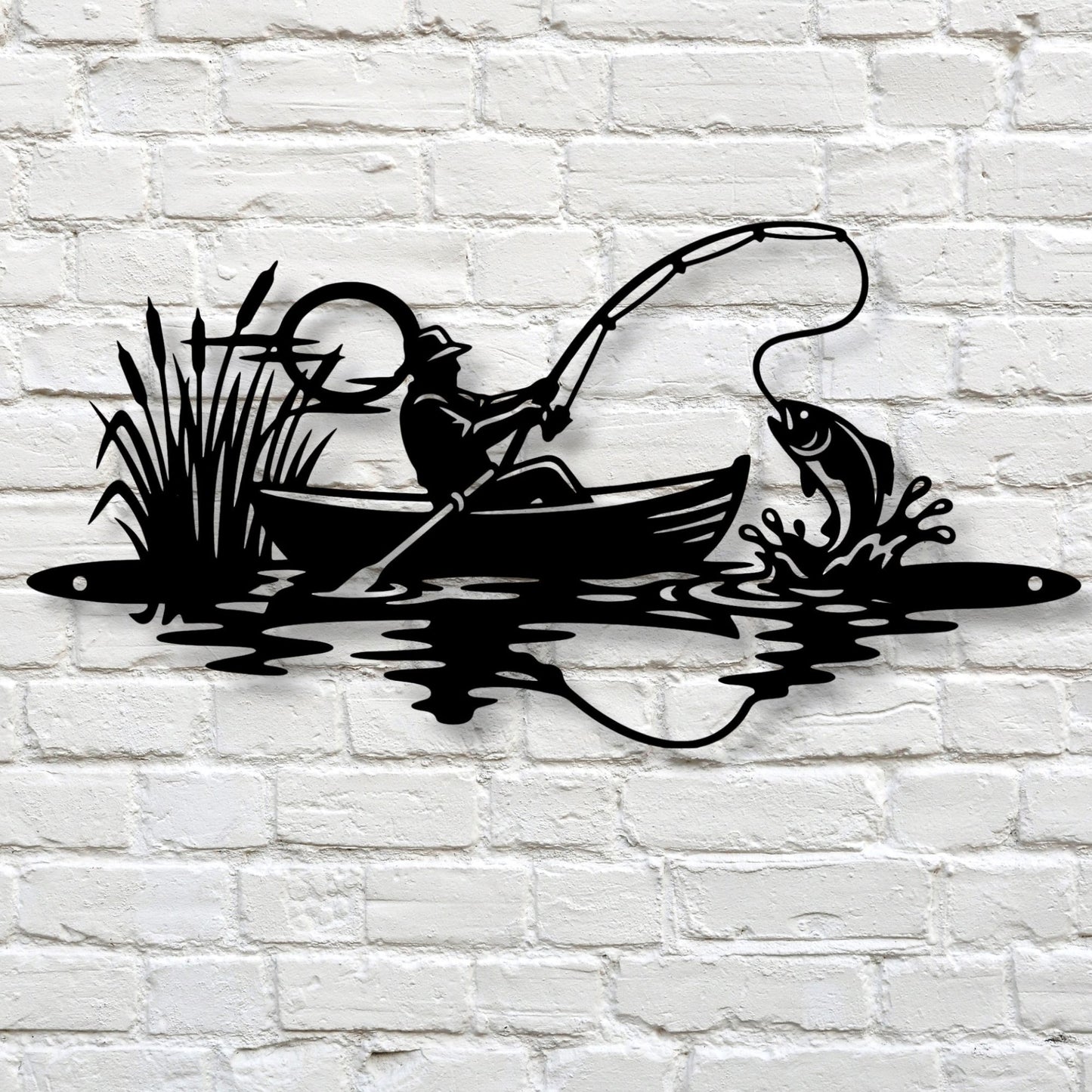 Metal Fisherman Wall Decor, Fishing Wall Art, Fisherman Gift, Lake House Decor, Cabin Wall Art, Rustic Metal Decor, Fishing Gift for Him