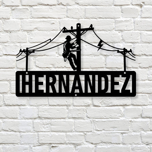 Personalized Lineman Metal Wall Decor, Custom Electrician Gift for Men, Utility Worker Steel Sign, Lineman Retirement Gift, Father's Day Metal Art