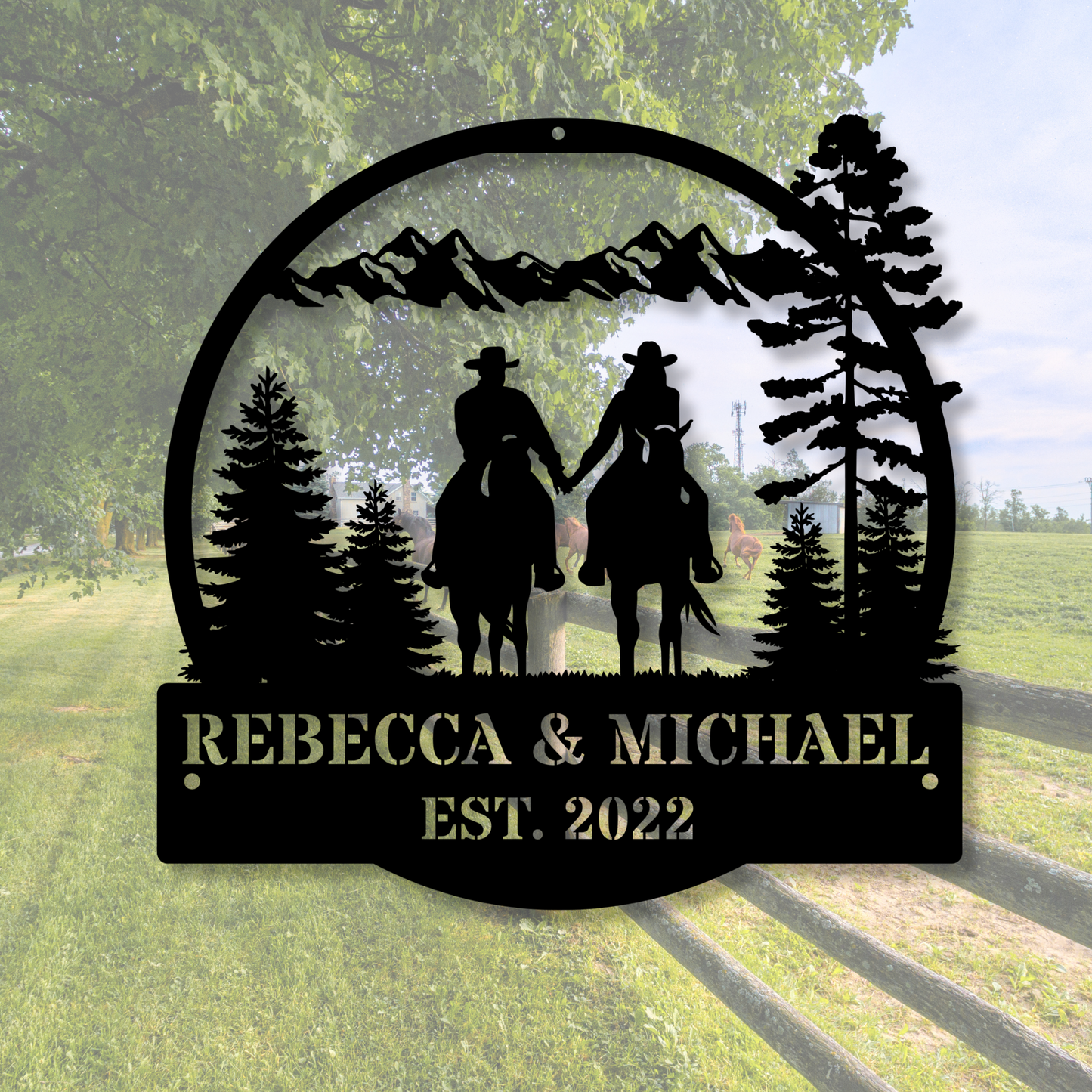 Personalized Couple Horse Riding Metal Sign, Anniversary Gifts, Horse Lover Gifts, Wedding Gift for Couple, Established Sign, Equestrian Wall Art