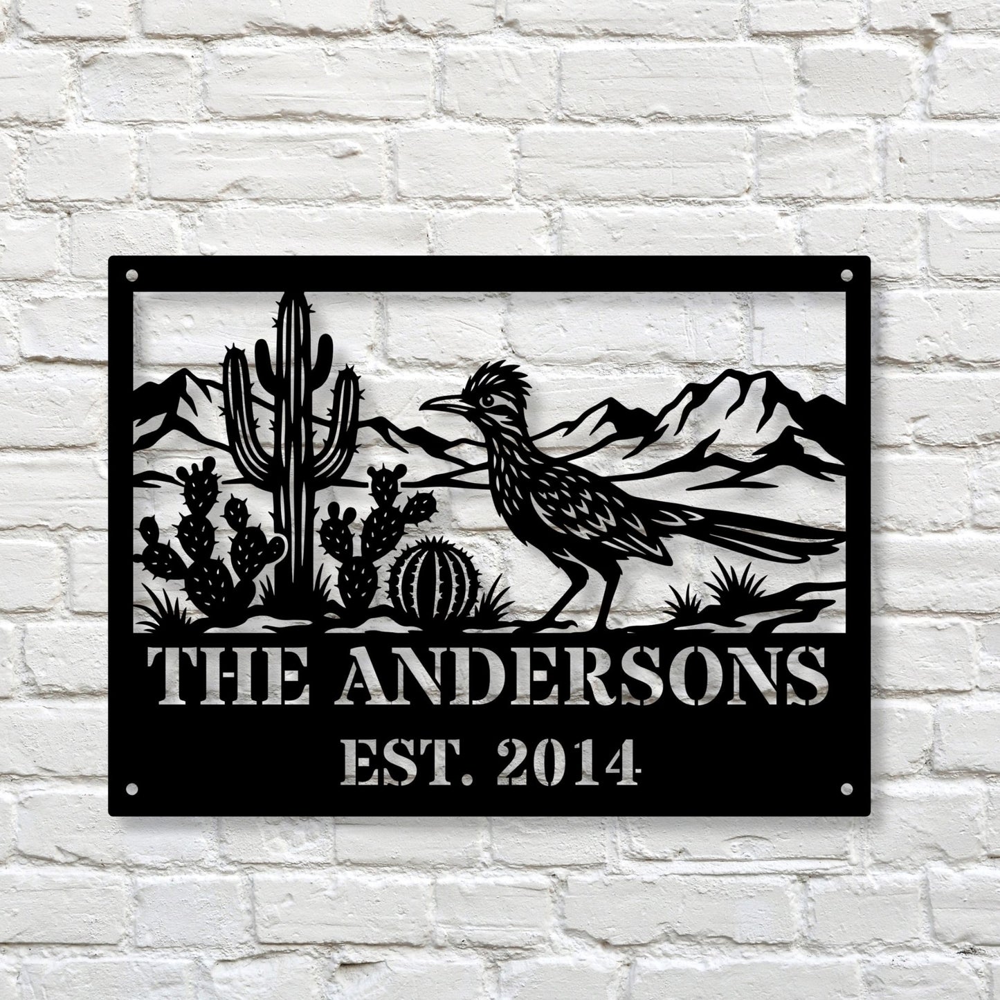 Personalized Roadrunner Metal Sign, Custom Desert Name Sign, Est Date Monogram, Outdoor Cabin Sign, Southwestern Front Porch Decor, Gift
