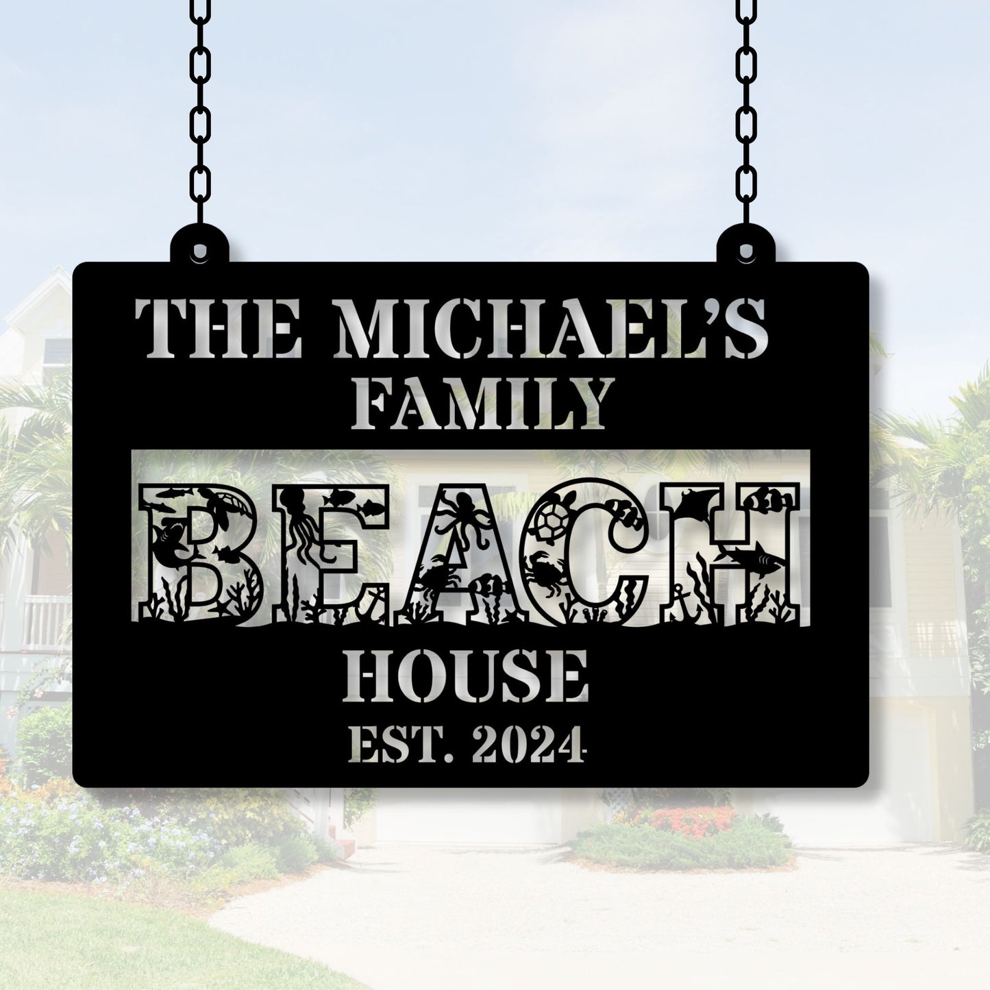 Personalized Beach House Metal Sign, Custom Beach House sign, Beach Themed Gift for Home
