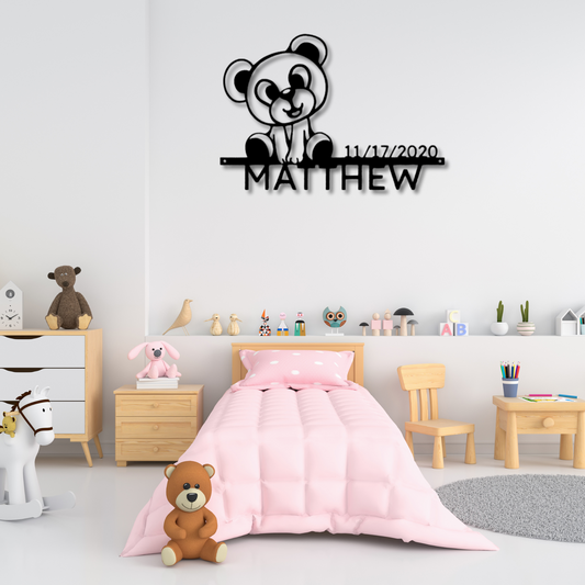 Teddy Name Date Metal Sign, Baby Shower Gifts, Kids Room Wall Decor, Above Crib Sign, Daughter Gifts, Birthday Gifts, Kids Playroom Decor