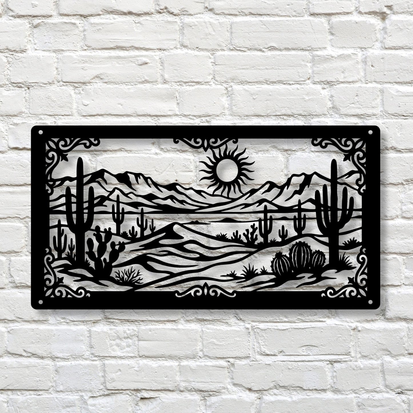 Southwestern Desert Metal Wall Art, Desert Wall Decor, Western Wall Art, Rustic Metal Art, Southwest Home Decor, Cactus Wall Hanging