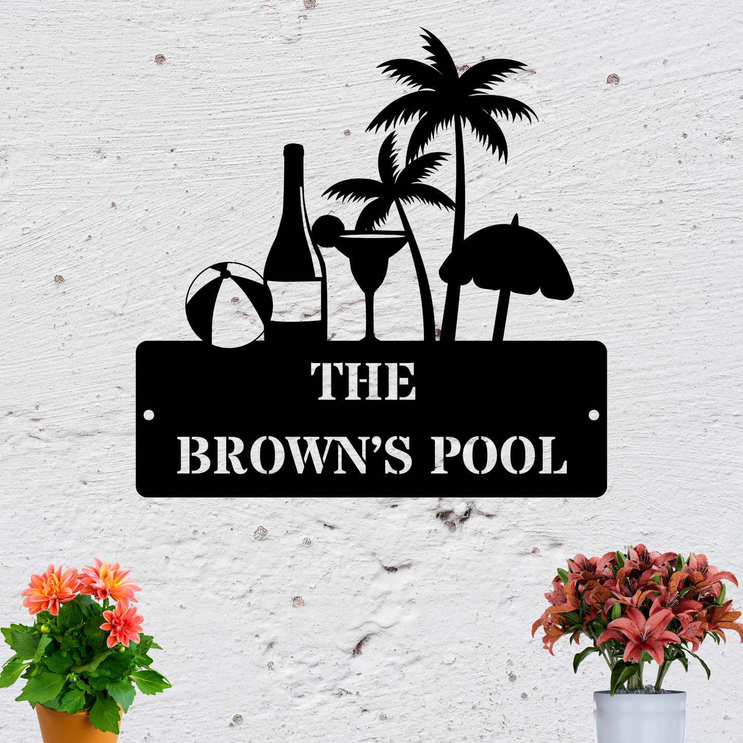 Personalized Beach Theme Sign, Custom Metal Pool Drink Sign, Family Name Beach Decor, Ocean & Nautical Art for Home and Pool House